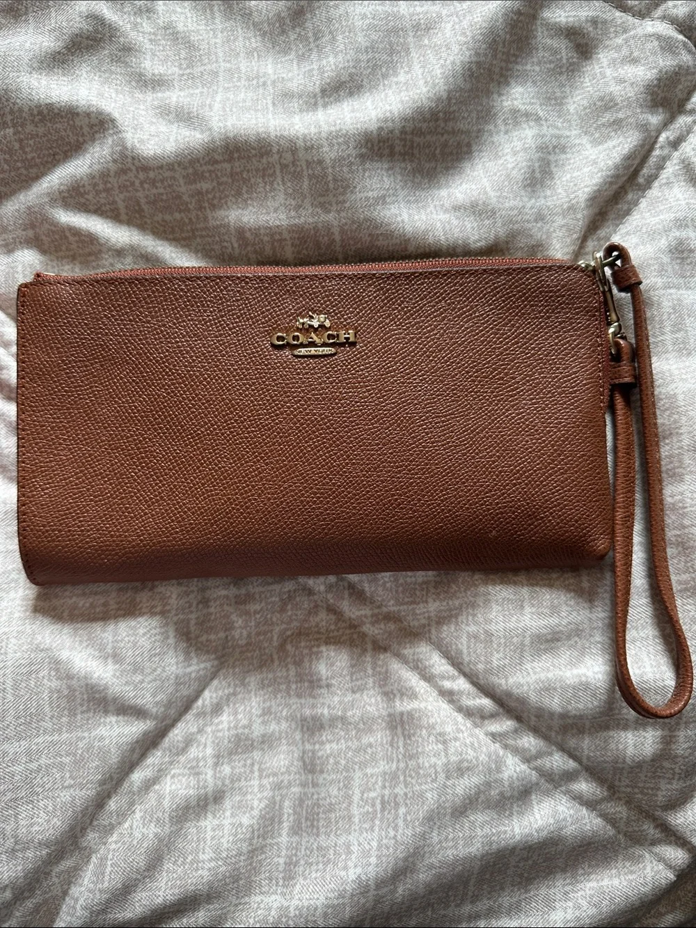 Coach Chestnut Brown Pebbled Leather Wristlet with Gold Logo